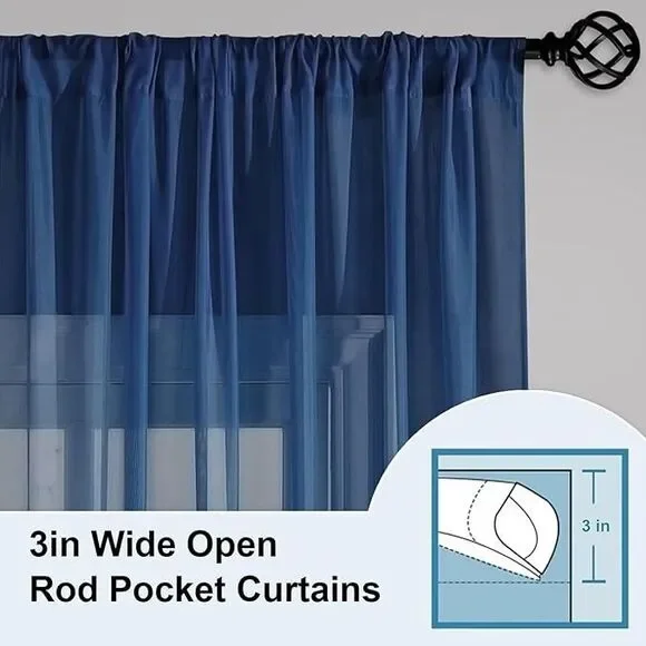 Loyolady Royal Blue Sheer Curtain Drape 100" x 102"L New - Picture 3 of 6